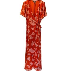 Modcloth Desert Rose Romantic Red Floral Maxi Wrap Dress Size XL